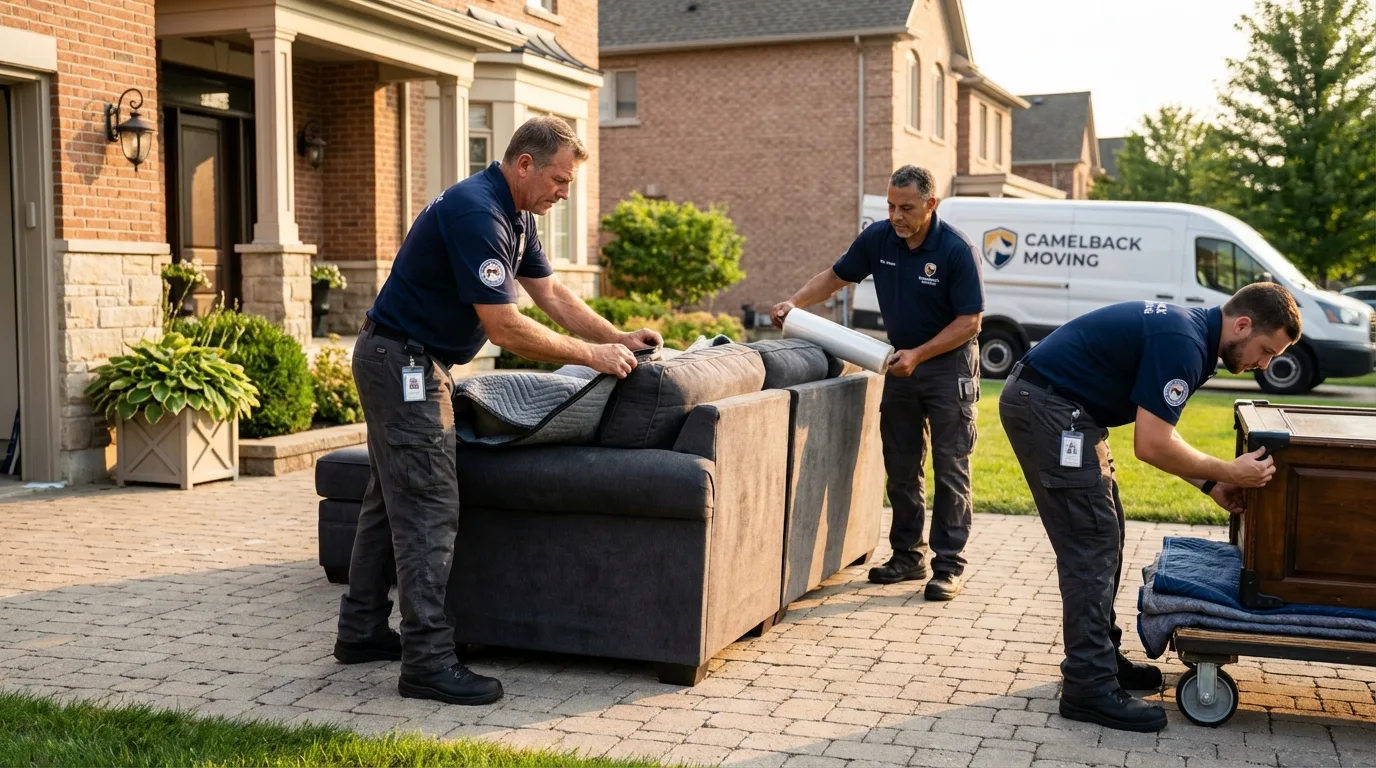 Large estate moving crew wrapping furniture in Clarence Center, NY